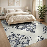 Grey Grey Ornate Damask Floral Area Rug