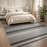 Geometric Modern Grey Striped Textured Area Rug