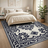 Black and White Ornate Black White Persian Area Rug