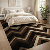 Layered Zigzag Brown Tan Geometric Rug
