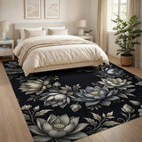 Elegant Grey Lotus Wreath Area Rug