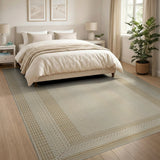 Beige and Neutral Beige Bordered Woven Area Rug