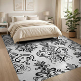 Elegant Black Damask Floral Floral Vintage Area Rug