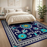 Navy Teal Persian Floral Medallion Rug