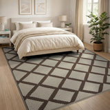 Brown Tan Diamond Lattice Woven Area Rug