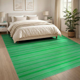 Vibrant Green White Striped Woven Area Rug