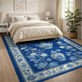 Blue Chinoiserie Porcelain Vases Hydrangea Rug