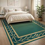 Ornate Gold Border Green Area Rug