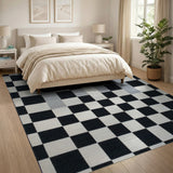 Bold Black White Checkerboard Woven Rug