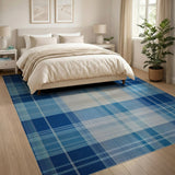 Blue and Teal Blue Plaid Geometric Area Rug