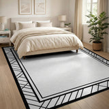 Black White Geometric Border Area Rug