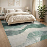 Layered Teal Green Wave Abstract Area Rug