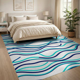 Abstract Area Blue Teal Wavy Abstract Area Rug