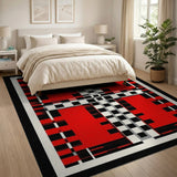 Geometric Modern Bold Red Black Geometric Plaid Area Rug