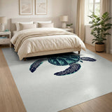 ODIKA Washable Sea Turtle Area Rug, Teal & Navy Coastal Non-Slip Low Pile Rug for Kids & Pets