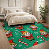 Festive Cartoon Elves Candy Canes Area Rug