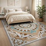 Ornate Teal Mandala Beige Persian Rug
