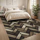 Brown Tan Herringbone Woven Geometric Area Rug