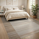 Beige Striped Geometric Modern Area Rug