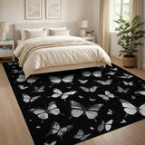 ODIKA Butterfly Pattern Washable Low Pile Area Rug - Black and White
