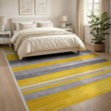 Vibrant Yellow Grey Striped Geometric Area Rug
