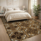 Ornate Brown Persian Tile Area Rug
