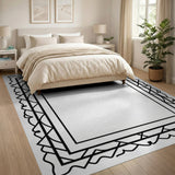 Geometric Modern Intricate Black White Geometric Border Rug