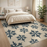 Navy Snowflake Pattern Beige Area Rug