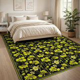 Vibrant Yellow Floral Area Rug on Black