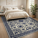 Blue and Teal Traditional Persian Navy Blue Persian Floral Area Rug