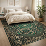 Emerald Green Ornate Mandala Persian Rug