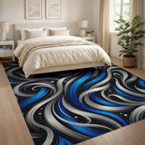Swirling Blue Silver Abstract Area Rug