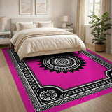 Vibrant Pink Sun Mandala Tribal Rug