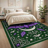 Gothic Purple Bat Crescent Moon Area Rug