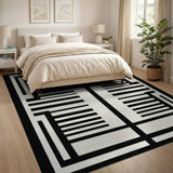 Black and White Bold Black White Geometric Grid Area Rug