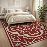 Elegant Red Persian Area Rug with Ornate Cream Border
