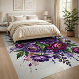 Purple Peony Watercolor Bouquet Area Rug