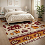 Cute Cartoon Cats Village Orange Area Rug