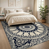 Black and White Elegant Black White Mandala Area Rug
