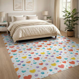 Colorful Hearts Paws Kids Area Rug