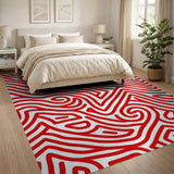 Bold Red Wavy Abstract Area Rug