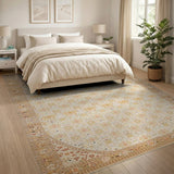 Traditional Persian Beige and Neutral Cream Gold Floral Persian Area Rug