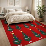 Festive Christmas Trees Red Pattern Area Rug
