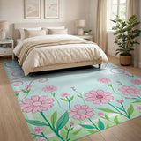 Pink Floral Swirl Teal Area Rug