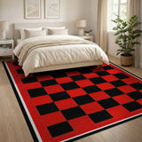 Geometric Modern Bold Red Black Checkered Area Rug