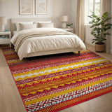 Vibrant Red Orange Yellow Geometric Southwestern Rug