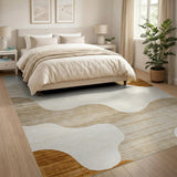 Beige and Neutral Wavy Beige Neutral Abstract Area Rug