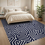 Geometric Modern Navy Maze Labyrinth Geometric Area Rug