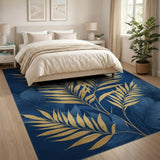 Gold Palm Fronds Navy Blue Area Rug