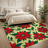 Floral Vintage Red Vibrant Red Poinsettia Floral Area Rug